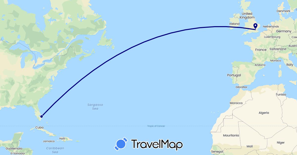 TravelMap itinerary: driving in United Kingdom, United States (Europe, North America)